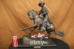 100% Bronze Statue Large 23H Remington Bronze cowboy withHorse Sculpture Decor