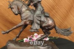 100% Bronze Statue Large 23H Remington Bronze cowboy withHorse Sculpture Decor