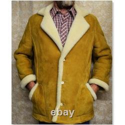 100% Sheepskin Leather Fur Lined Marlboro Man Western Coat Sz Med- Lrg Western