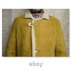 100% Sheepskin Leather Fur Lined Marlboro Man Western Coat Sz Med- Lrg Western