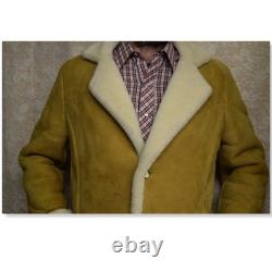100% Sheepskin Leather Fur Lined Marlboro Man Western Coat Sz Med- Lrg Western
