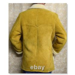 100% Sheepskin Leather Fur Lined Marlboro Man Western Coat Sz Med- Lrg Western