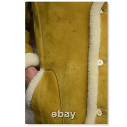 100% Sheepskin Leather Fur Lined Marlboro Man Western Coat Sz Med- Lrg Western