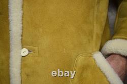 100% Sheepskin Leather Fur Lined Marlboro Man Western Coat Sz Med- Lrg Western