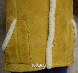 100% Sheepskin Leather Fur Lined Marlboro Man Western Coat Sz Med- Lrg Western