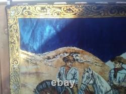 13379 Vintage WESTERN COWBOY HORSE TAPESTRY WALL HANGING Made in Italy 49 x 74
