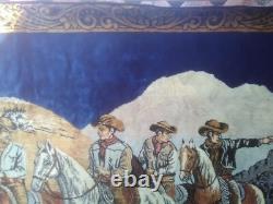 13379 Vintage WESTERN COWBOY HORSE TAPESTRY WALL HANGING Made in Italy 49 x 74