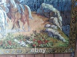 13379 Vintage WESTERN COWBOY HORSE TAPESTRY WALL HANGING Made in Italy 49 x 74