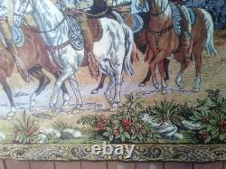 13379 Vintage WESTERN COWBOY HORSE TAPESTRY WALL HANGING Made in Italy 49 x 74