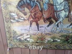 13379 Vintage WESTERN COWBOY HORSE TAPESTRY WALL HANGING Made in Italy 49 x 74