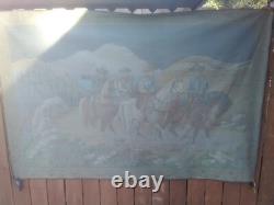 13379 Vintage WESTERN COWBOY HORSE TAPESTRY WALL HANGING Made in Italy 49 x 74