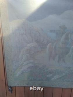 13379 Vintage WESTERN COWBOY HORSE TAPESTRY WALL HANGING Made in Italy 49 x 74