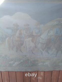 13379 Vintage WESTERN COWBOY HORSE TAPESTRY WALL HANGING Made in Italy 49 x 74