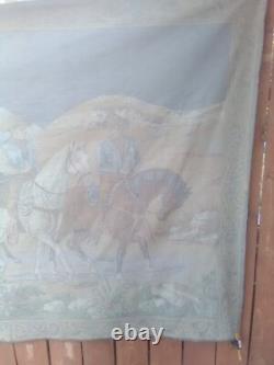 13379 Vintage WESTERN COWBOY HORSE TAPESTRY WALL HANGING Made in Italy 49 x 74
