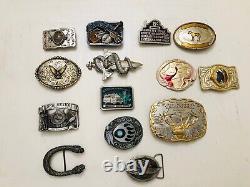 14 Vintage Belt Buckle Lot Collection Brass Large Mixed Lot Great Variety