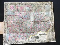 1854 Colton Pocket Map, Large 26 Inch Western Tourist Guide Book Antique