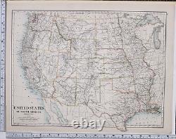 1889 Large Antique Map United States North America Western Texas Utah Wyoming