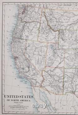 1889 Large Antique Map United States North America Western Texas Utah Wyoming