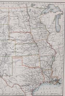 1889 Large Antique Map United States North America Western Texas Utah Wyoming