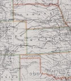1889 Large Antique Map United States North America Western Texas Utah Wyoming
