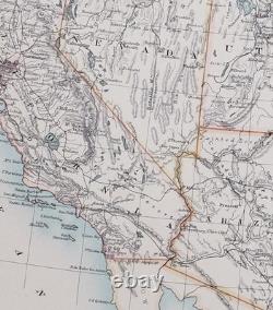 1889 Large Antique Map United States North America Western Texas Utah Wyoming