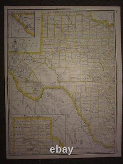 1890 Large Map Western Texas State County Railroad Excellent Condition