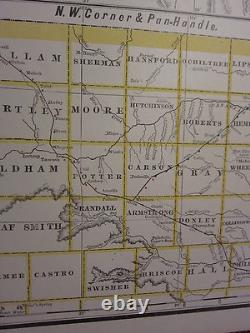 1890 Large Map Western Texas State County Railroad Excellent Condition