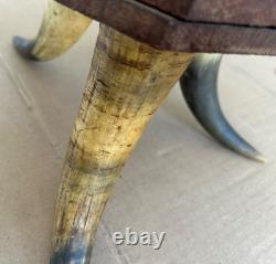 1890's Large Cowhorns AMERICAN WEST/ANTIQUE Footstool Wood/Octagon Handcrafted