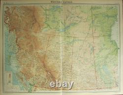1922 Large Antique Map Western Canada British Columbia Alberta Manitoba