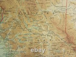 1922 Large Antique Map Western Canada British Columbia Alberta Manitoba