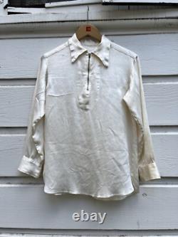 1930s White Silk Western 1/4 Zip Pullover Talon Zipper RARE Americana True Vtg