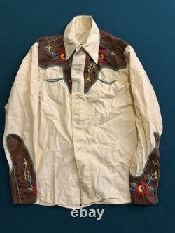 1940s/50s Cotton Pearl Snap Embroidered flowers Western Long Shirt Smile Pockets