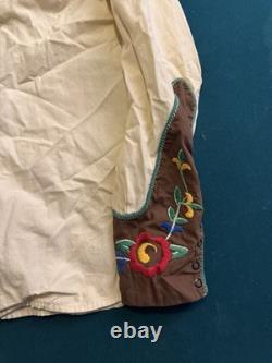 1940s/50s Cotton Pearl Snap Embroidered flowers Western Long Shirt Smile Pockets