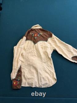 1940s/50s Cotton Pearl Snap Embroidered flowers Western Long Shirt Smile Pockets