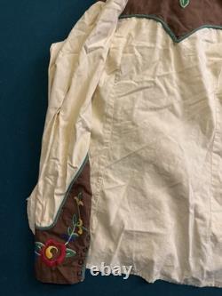 1940s/50s Cotton Pearl Snap Embroidered flowers Western Long Shirt Smile Pockets