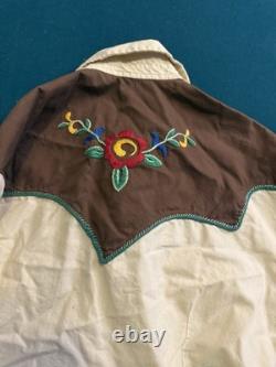 1940s/50s Cotton Pearl Snap Embroidered flowers Western Long Shirt Smile Pockets