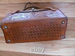 1950`s Large Tooled Leather Handbag Purse Western Vibe 12+ 8+ 4 1/2 Roomy
