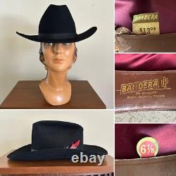 1950s Bandera Western Fort Worth Texas 3x Quality 6 7/8 Black Cowboy Hat 50s Vtg