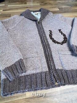 1950s Vintage Horse Sweater L Hand Knit Western Horseshoe Cardigan Cowichan 50s