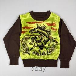 1950s Welgrume Day Glo Horse Satin Knit Shirt Youth Long Sleeve Western