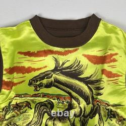 1950s Welgrume Day Glo Horse Satin Knit Shirt Youth Long Sleeve Western