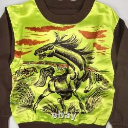 1950s Welgrume Day Glo Horse Satin Knit Shirt Youth Long Sleeve Western