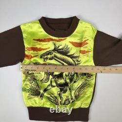 1950s Welgrume Day Glo Horse Satin Knit Shirt Youth Long Sleeve Western