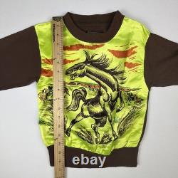 1950s Welgrume Day Glo Horse Satin Knit Shirt Youth Long Sleeve Western