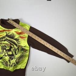 1950s Welgrume Day Glo Horse Satin Knit Shirt Youth Long Sleeve Western