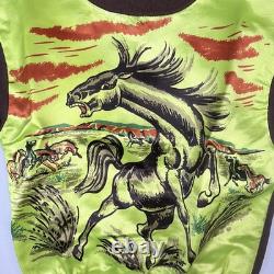 1950s Welgrume Day Glo Horse Satin Knit Shirt Youth Long Sleeve Western