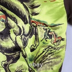 1950s Welgrume Day Glo Horse Satin Knit Shirt Youth Long Sleeve Western