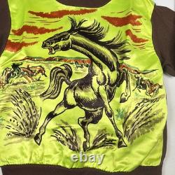 1950s Welgrume Day Glo Horse Satin Knit Shirt Youth Long Sleeve Western