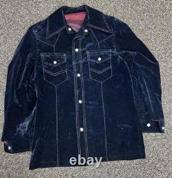1960s True Vintage Suede Button Up Jacket Navy Rare Western Large Rockabilly