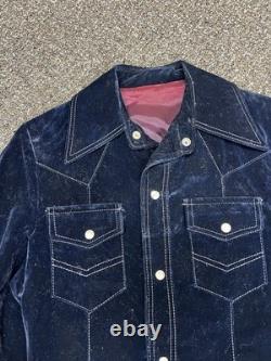 1960s True Vintage Suede Button Up Jacket Navy Rare Western Large Rockabilly